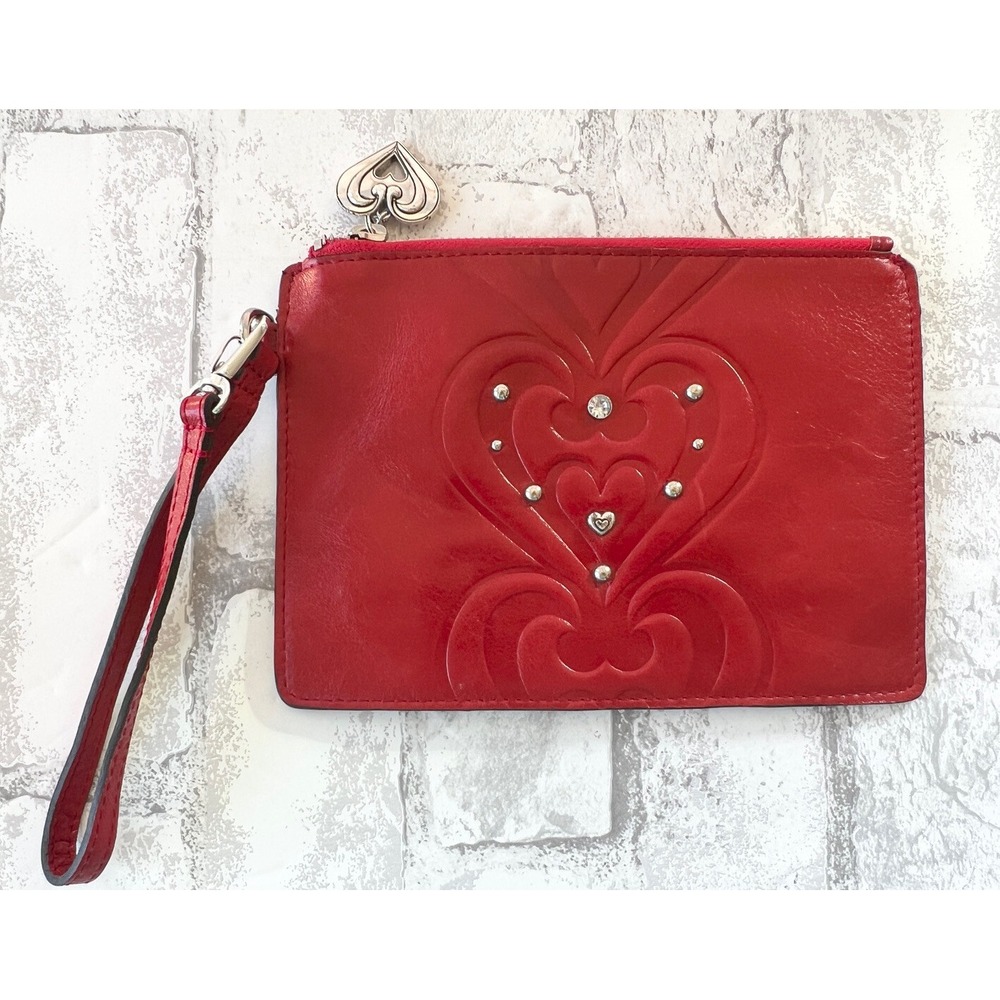 Brighton Red Heart Leather Pouch/Wristlet with Silver Studs